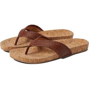 Jack Rogers Cork Footbed Thong Sandals Brown Faux Leather Stitch Size 6